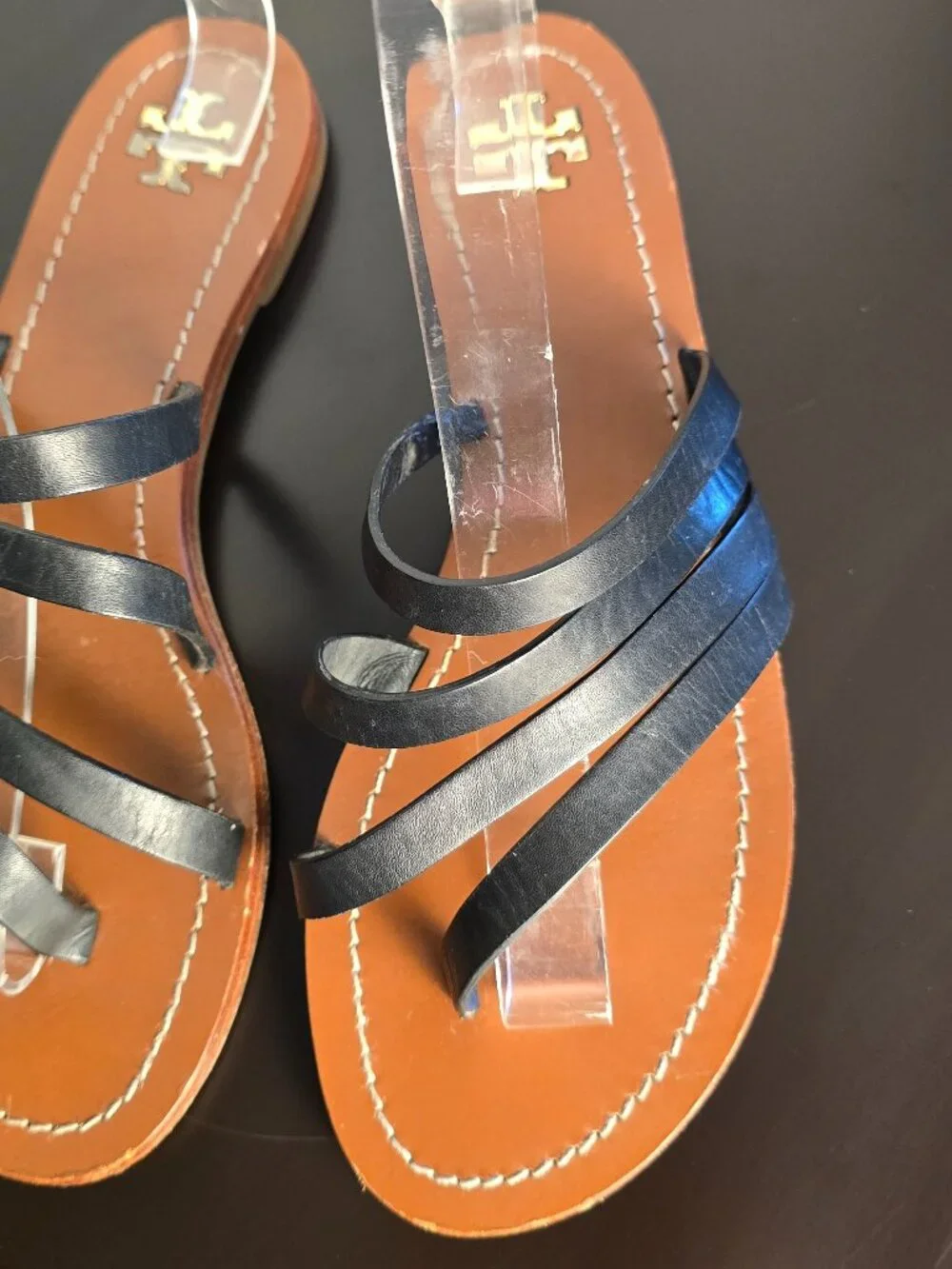 Tory Burch Patos Black Strappy Leather Sandals Size 7.5